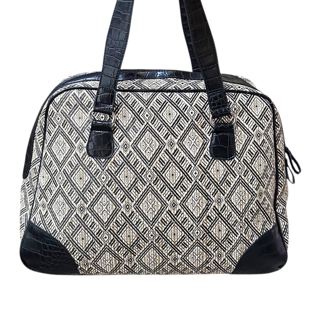 Naturalizer Geometric Pattern Satchel Handbag Bla… - image 4